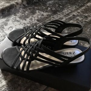 Black Strappy Wedge Sandals